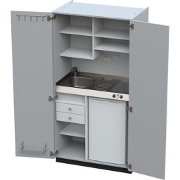 Module de cuisine avec portes battantes, 2 plaques de cuisson céramique, évier à gauche, gris, 1956 x 1000 x 650 mm