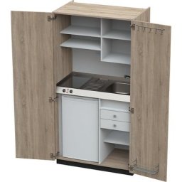 Module de cuisine avec portes battantes, 2 plaques de cuisson céramique, évier à droite, chêne, 1956 x 1000 x 650 mm