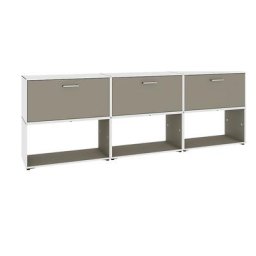 mauser Armoire extra-basse, 3 casiers bar, 3 tablettes, blanc pur / gris beige