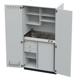 Module de cuisine avec portes battantes, 2 plaques de cuisson céramique, évier à gauche, blanc, 1956 x 1000 x 650 mm