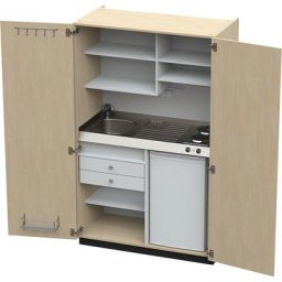 Module de cuisine avec portes battantes, 2 plaques de cuisson, évier à gauche, bouleau, 1956 x 1200 x 650 mm