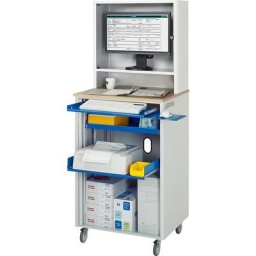 RAU Poste informatique, h x l x p 1810 x 720 x 660 mm, avec compartiment pour écran, mobile, gris clair / bleu gentiane