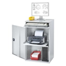 eurokraft pro Poste informatique en tôle d'acier, h x l 1060 x 650 mm, sans compartiment pour écran, coloris porte gris clair