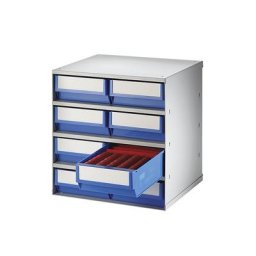 Bloc-tiroir, charge max. 75 kg, h x l x p 395 x 376 x 300 mm, 8 tiroirs, tiroirs bleus