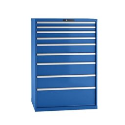 LISTA Armoire à tiroirs en tôle d'acier, h x l 1450 x 1023 mm, 9 tiroirs, charge max. 75 kg, bleu gentiane