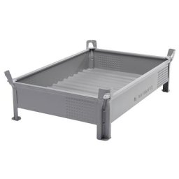 Heson Caisse-palette en tôle d'acier, hauteur réduite, à parois pleines, l x L 1000 x 1200 mm, charge max. 1000 kg, gris, 10 pièces et +