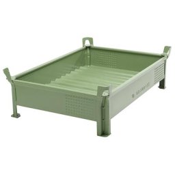 Heson Caisse-palette en tôle d'acier, hauteur réduite, à parois pleines, l x L 1000 x 1200 mm, charge max. 2000 kg, vert, 5 pièces et +