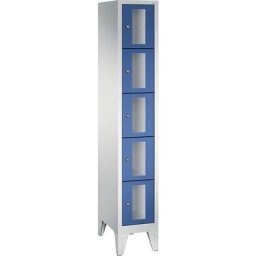 C+P Armoire à casiers CLASSIC, hauteur casiers 295 mm, sur pieds, 5 casiers, largeur 320 mm, porte bleu gentiane