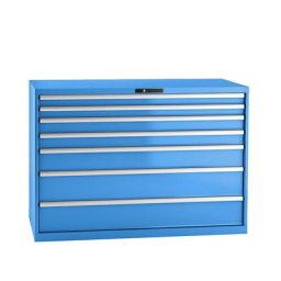 LISTA Armoire à tiroirs en tôle d'acier, h x l 1000 x 1431 mm, 7 tiroirs, charge max. 75 kg, bleu clair