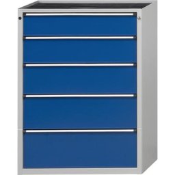 ANKE Armoire à tiroirs, l x p 910 x 675 mm, charge max. tiroirs 200 kg, 5 tiroirs, hauteur 1280 mm, façade bleu gentiane