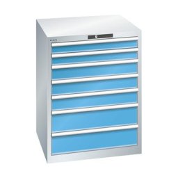 LISTA Armoire à tiroirs avec 7 tiroirs, l x p x h 717 x 725 x 850 mm, charge max. 75 kg, gris clair / bleu clair
