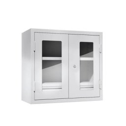 eurokraft basic Armoire murale d'atelier, h x l x p 600 x 650 x 320 mm, portes vitrées, avec 2 tablettes, gris clair RAL 7035
