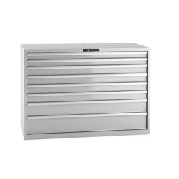 LISTA Armoire à tiroirs en tôle d'acier, h x l 1000 x 1431 mm, 8 tiroirs, charge max. 75 kg, gris clair