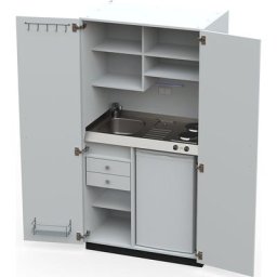 Module de cuisine avec portes battantes, 2 plaques de cuisson, évier à gauche, blanc, 1956 x 1000 x 650 mm