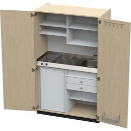 Module de cuisine avec portes battantes, 2 plaques de cuisson céramique, évier à droite, bouleau, 1956 x 1200 x 650 mm