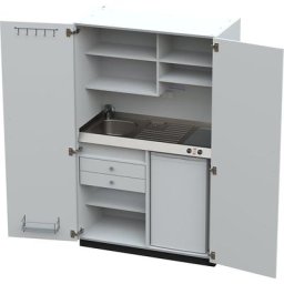 Module de cuisine avec portes battantes, 2 plaques de cuisson céramique, évier à gauche, blanc, 1956 x 1200 x 650 mm