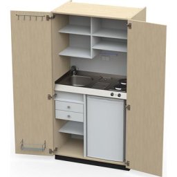 Module de cuisine avec portes battantes, 2 plaques de cuisson, évier à gauche, bouleau, 1956 x 1000 x 650 mm