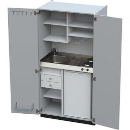 Module de cuisine avec portes battantes, 2 plaques de cuisson, évier à gauche, gris, 1956 x 1000 x 650 mm