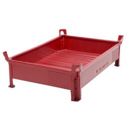 Heson Caisse-palette en tôle d'acier, hauteur réduite, à parois pleines, l x L 800 x 1200 mm, charge max. 500 kg, rouge, 1 pièce et +
