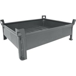 Heson Caisse-palette en tôle d'acier, hauteur réduite, à parois pleines, l x L 800 x 1000 mm, charge max. 2000 kg, gris, 1 pièce et +