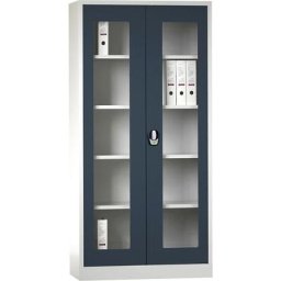 Wolf Armoire à portes battantes avec serrure électronique, avec portes vitrées, gris clair / anthracite