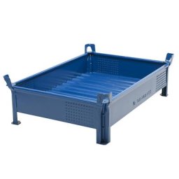 Heson Caisse-palette en tôle d'acier, hauteur réduite, à parois pleines, l x L 1000 x 1200 mm, charge max. 1000 kg, bleu, 5 pièces et +