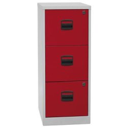 BISLEY Classeur pour dossiers suspendus PFA, 3 tiroirs, gris clair / rouge cardinal