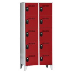 Wolf Vestiaire multicases, hauteur cases 320 mm, h x l x p 1850 x 800 x 500 mm, largeur compartiments 400 mm, coloris corps / porte gris clair / rouge feu
