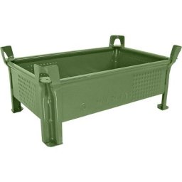 Heson Caisse-palette en tôle d'acier, hauteur réduite, à parois pleines, l x L 500 x 800 mm, charge max. 2000 kg, vert, 1 pièce et +