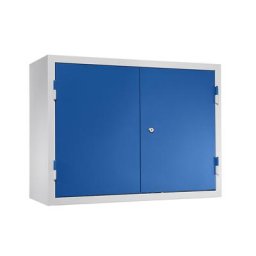eurokraft basic Armoire murale d'atelier, h x l x p 600 x 800 x 320 mm, portes en tôle pleine, avec 2 tablettes + 2 tiroirs, bleu gentiane RAL 5010