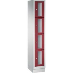 C+P Armoire à casiers CLASSIC, hauteur casiers 375 mm, sur socle, 4 casiers, largeur 320 mm, porte rouge rubis