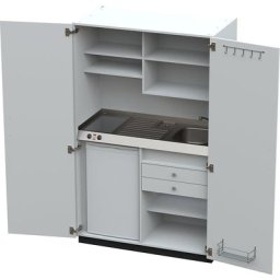 Module de cuisine avec portes battantes, 2 plaques de cuisson céramique, évier à droite, blanc, 1956 x 1200 x 650 mm