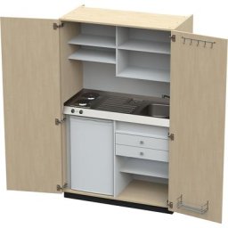 Module de cuisine avec portes battantes, 2 plaques de cuisson, évier à droite, bouleau, 1956 x 1200 x 650 mm