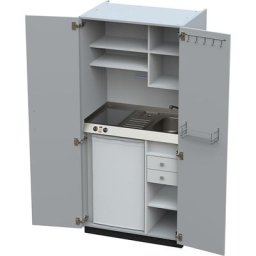 Module de cuisine avec portes battantes, 2 plaques de cuisson céramique, évier à droite, gris, 1956 x 900 x 650 mm