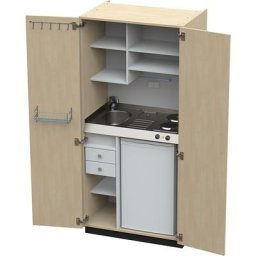 Module de cuisine avec portes battantes, 2 plaques de cuisson, évier à gauche, bouleau, 1956 x 900 x 650 mm