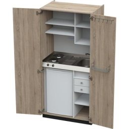 Module de cuisine avec portes battantes, 2 plaques de cuisson, évier à droite, chêne, 1956 x 900 x 650 mm