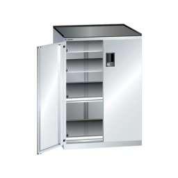LISTA Armoire à tiroirs à portes battantes, hauteur 1020 mm, 4 tablettes, charge max. 75 kg, gris clair