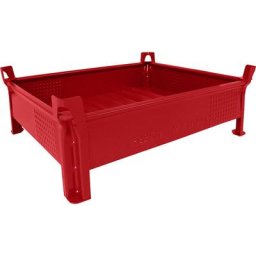 Heson Caisse-palette en tôle d'acier, hauteur réduite, à parois pleines, l x L 800 x 1000 mm, charge max. 2000 kg, rouge, 5 pièces et +