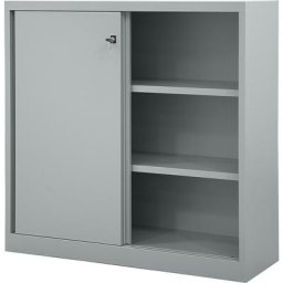 BISLEY Armoire à portes coulissantes ECO, 2 tablettes, 3 hauteurs de classeurs, argent