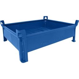 Heson Caisse-palette en tôle d'acier, hauteur réduite, à parois pleines, l x L 800 x 1000 mm, charge max. 1000 kg, bleu, 10 pièces et +