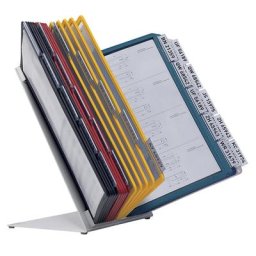 DURABLE Kit complet présentoir de table, support en tôle d'acier en forme de L, avec 30 pochettes de différents coloris, avec cavaliers longueur 58 mm