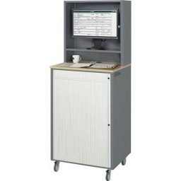 RAU Poste informatique, h x l x p 1810 x 720 x 660 mm, avec compartiment pour écran, mobile, anthracite métallisé / bleu gentiane