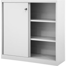 BISLEY Armoire à portes coulissantes ECO, 2 tablettes, 3 hauteurs de classeurs, gris clair