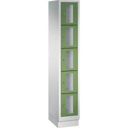 C+P Armoire à casiers CLASSIC, hauteur casiers 295 mm, sur socle, 5 casiers, largeur 320 mm, porte vert réséda