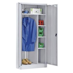 eurokraft basic Armoire métallique avec socle, 1 tringle, 1 tablette sur toute la largeur, 3 tablettes, gris clair