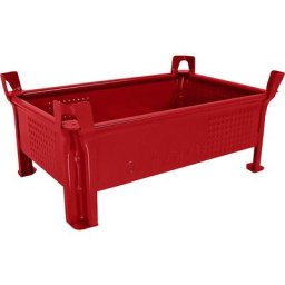 Heson Caisse-palette en tôle d'acier, hauteur réduite, à parois pleines, l x L 500 x 800 mm, charge max. 2000 kg, rouge, 5 pièces et +