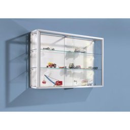 Vitrine murale, cadre aluminium anodisé argent, 2 tablettes en verre, largeur 1220 mm