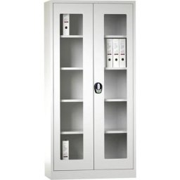 Wolf Armoire à portes battantes avec serrure électronique, avec portes vitrées, gris clair / gris clair