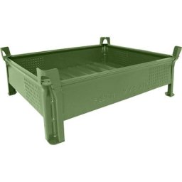 Heson Caisse-palette en tôle d'acier, hauteur réduite, à parois pleines, l x L 800 x 1000 mm, charge max. 500 kg, vert, 5 pièces et +