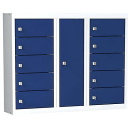 Poste de chargement pour téléphones portables, 10 compartiments avec serrures RFID, gris clair / bleu gentiane